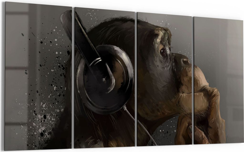 DEQORI Glasbild Echtglas 4x30x60 cm 'Affe mit Kopfhörern' Produktbild 
