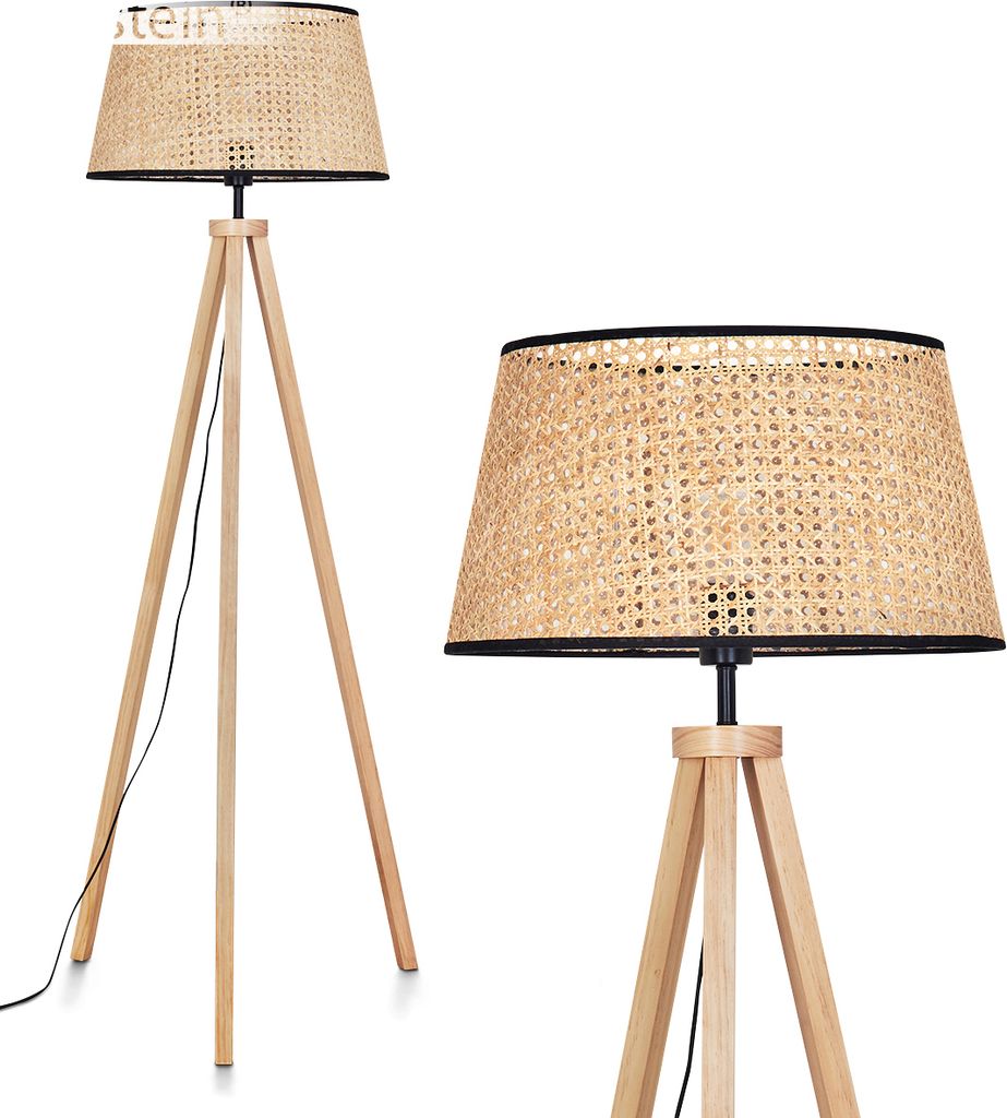 Casalina Stehlampe aus Holz/Wiener Geflech/Rattan in Naturfarben/Schwarz