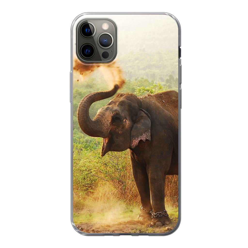 MuchoWow Handyhülle Schutzhülle Hülle für iPhone 13 Pro Max Elefant - Tiere - Wald - Bäume Silikon Softcase Handy Hülle - Mobiltelefon