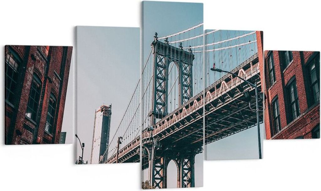 Bild auf Leinwand - Leinwandbild - 5 Teile - Manhattan Brücke Brücke - 125x70cm - Wand Bild - Wanddeko - Wandbilder - Leinwanddruck - Bilder - Wa...