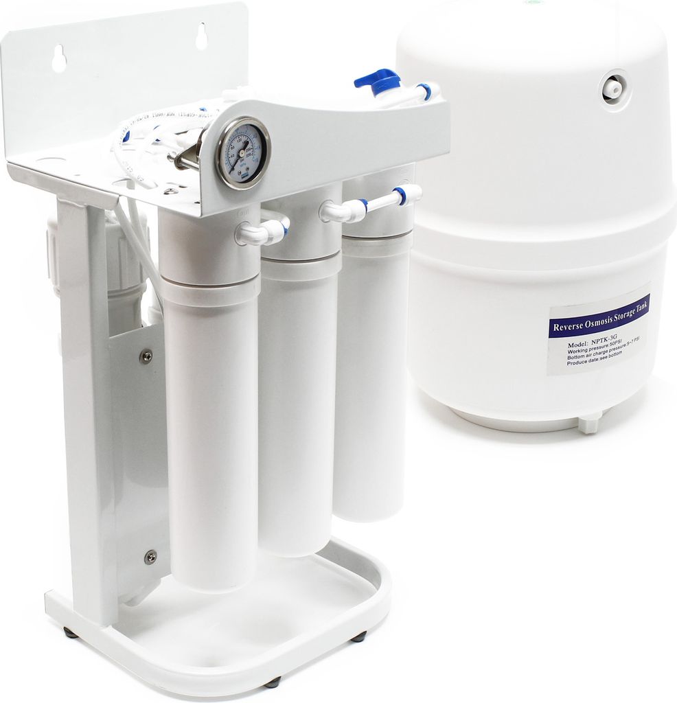 Naturewater NW-RO50-G1 5 Stufen Umkehrosmose 180 L/Tag mit Rahmen und Druckanzeige, RO Omsoseanlage für sauberes Trinkwasser