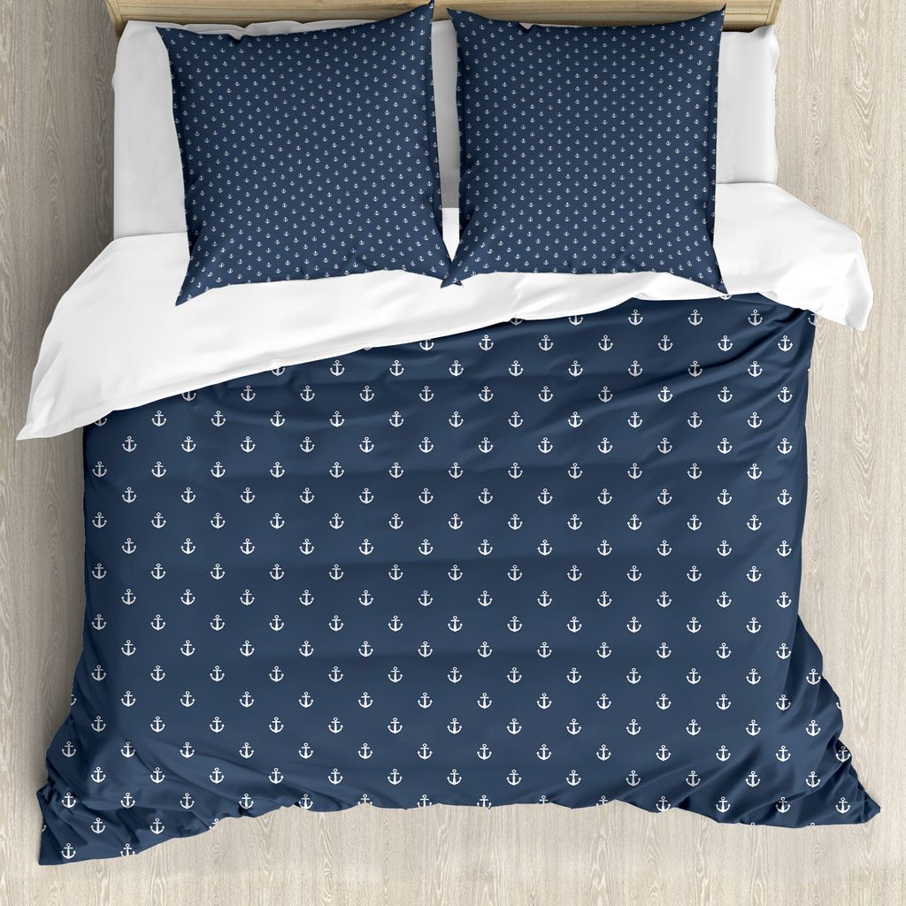 ABAKUHAUS Navy blau Bettbezug, Anchors Seereisen, Milbensicher Allergiker geeignet mit Kissenbezügen, 200 cm x 200 cm - 80 x 80 cm, Blaugrau Weiß