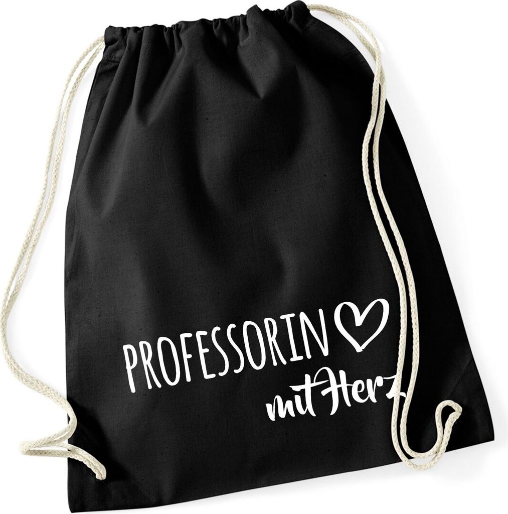 Huuraa Turnbeutel Professorin mit Herz 12 Liter Black Baumwolle Rucksack Geschenkidee