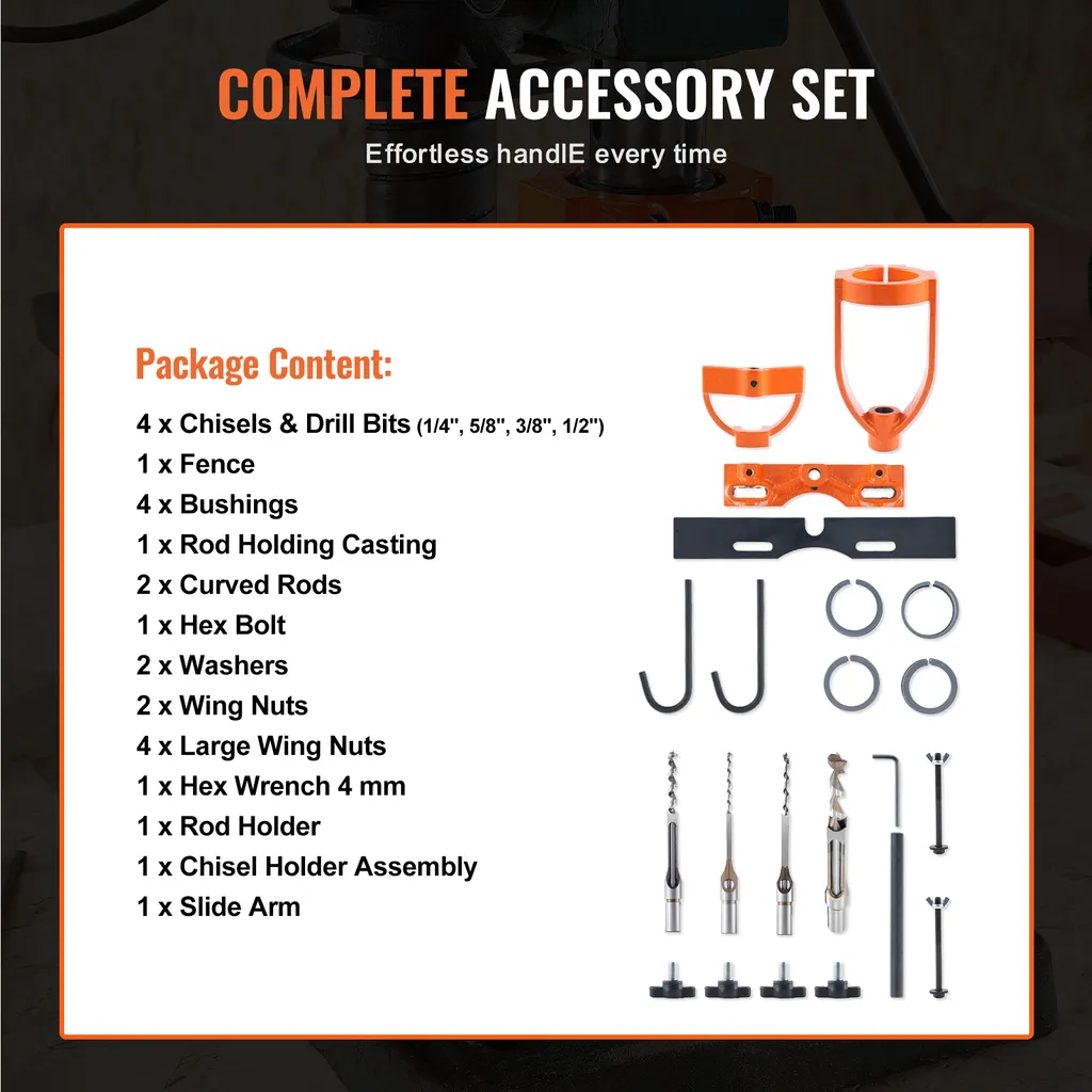 Kit Mortaiseuse Perceuse avec 5 Douilles de Positionnement et Mèches - 4
