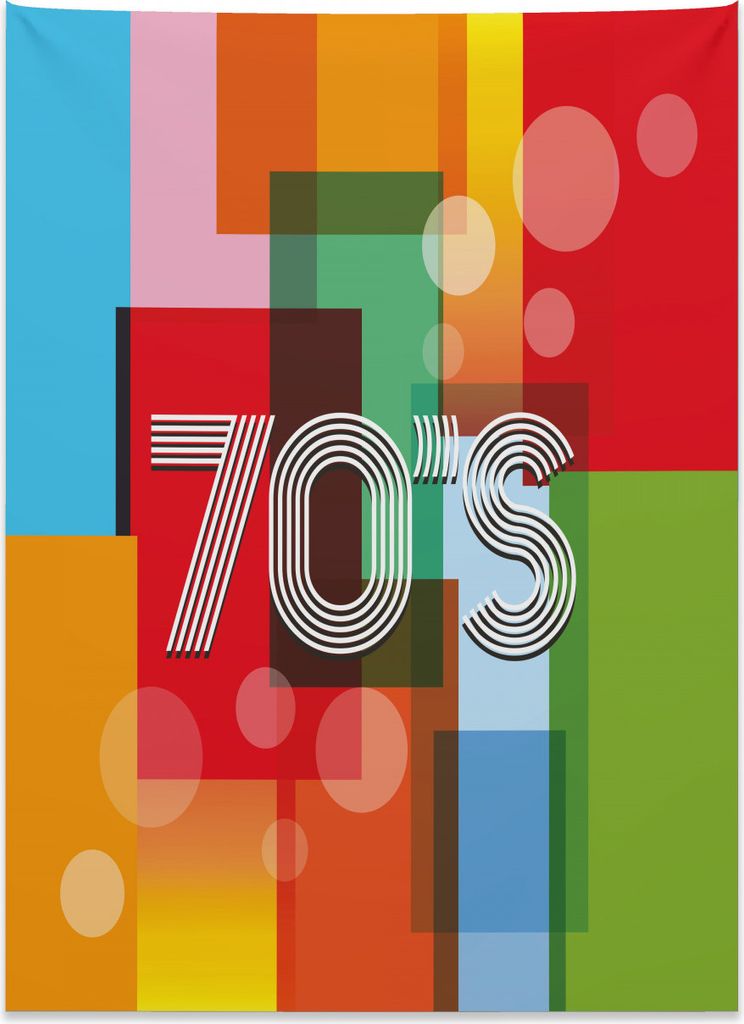 Abakuhaus Bunt Wandteppich, Retro Art Siebziger aus Weiches Mikrofaser Stoff Kein Verblassen Klare Farben Waschbar, 110 x 150 cm, Mehrfarbig