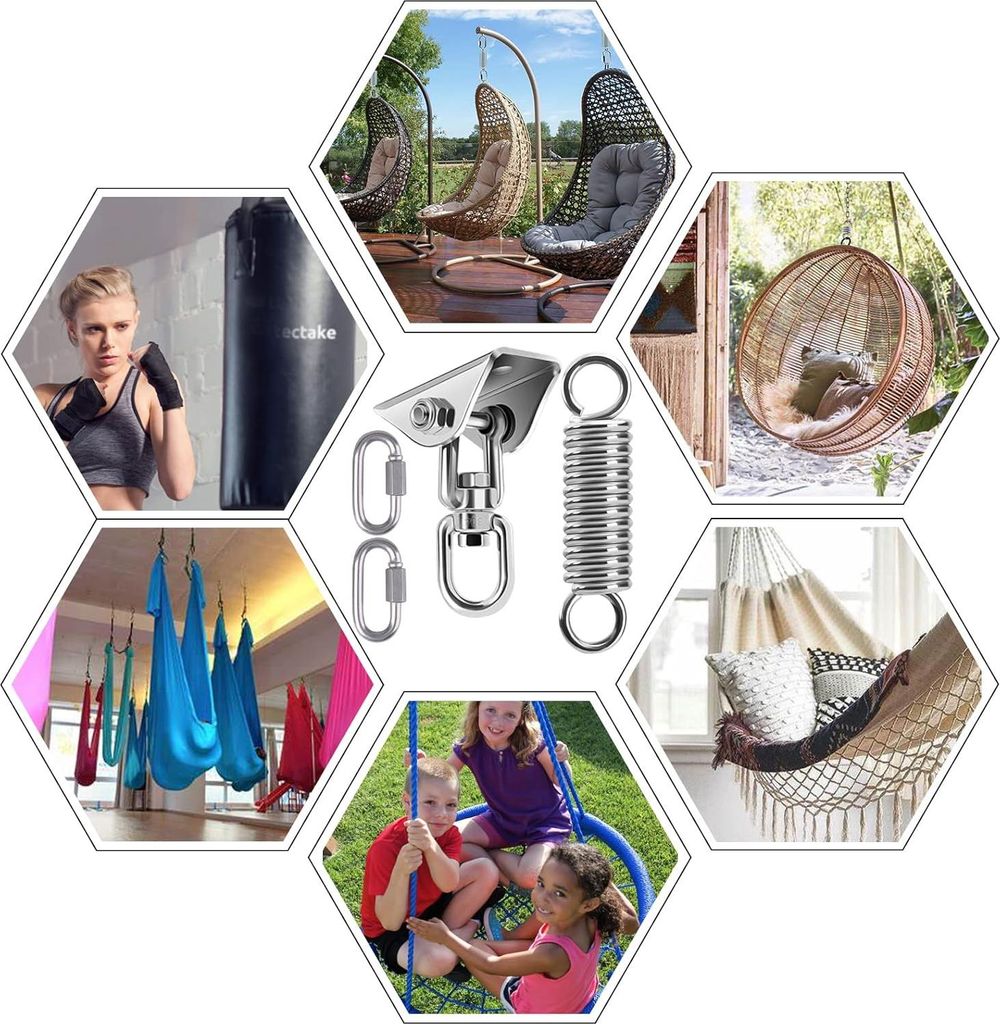 Edelstahl Deckenhaken Hängesessel Feder Aufhängeset - 360° Drehung - bis 450 kg - für Yoga und Boxsack Deckenhaken