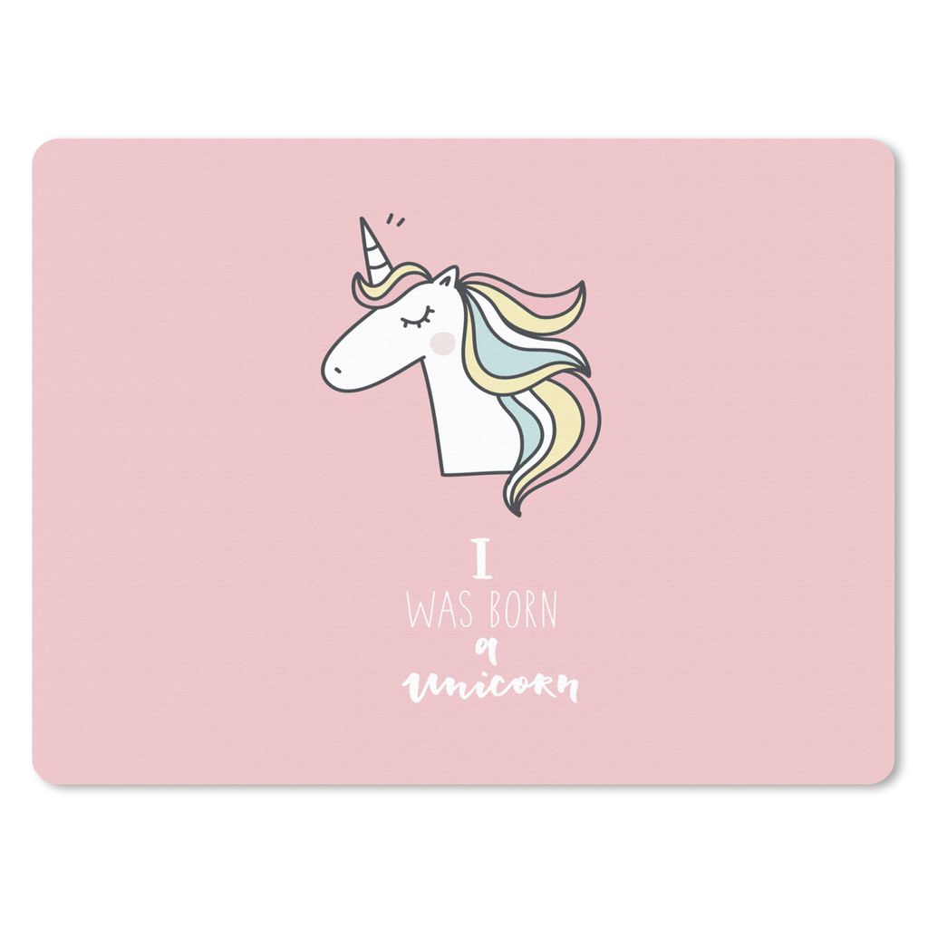 MuchoWow Mauspad Mousepad Einhorn - Zitate - Rosa - Ich wurde als Einhorn geboren - Mädchen - Kind 23x19 cm - Mousepads - Maus Mat - Pad - Mausu...