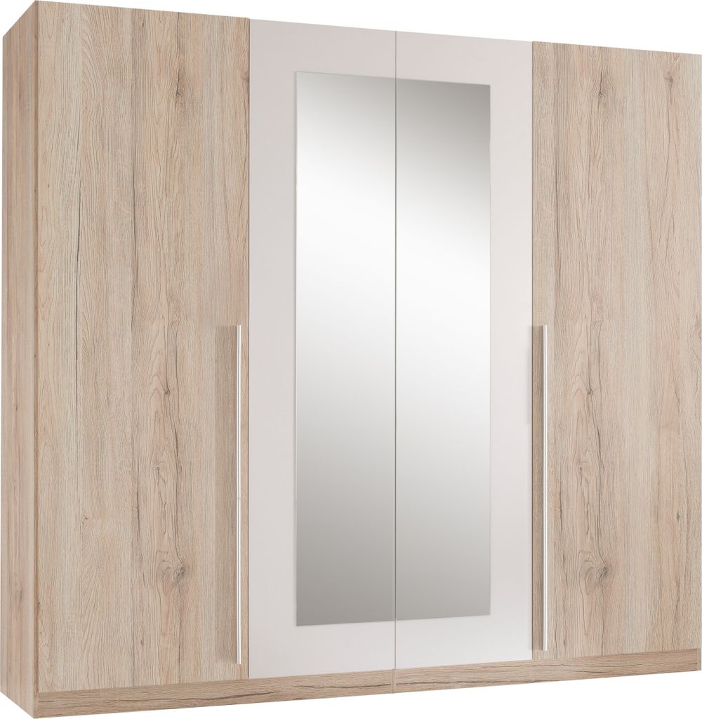 Kleiderschrank >Cano< 5 Böden, 1 Stange, San Remo Eiche hell / Weiß - 228x213x62 (BxHxT)