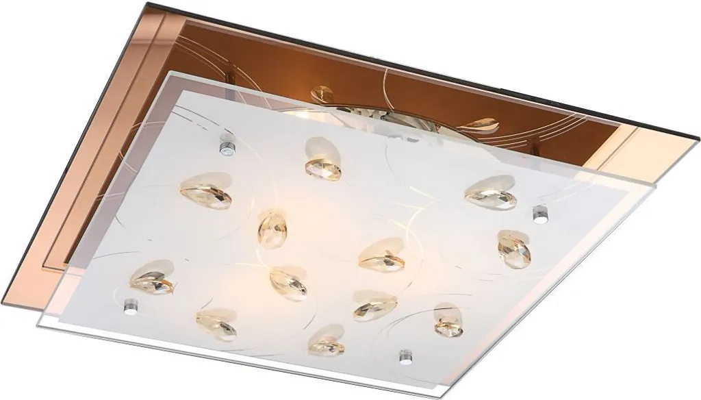Globo Lighting plafoniera in metallo bianco, vetro ambra, vetro opale, cristalli K5, vetro inferiore ambra, LxPxH: 420x420x85mm, escl. 3x E27 ILLU 40W 230V