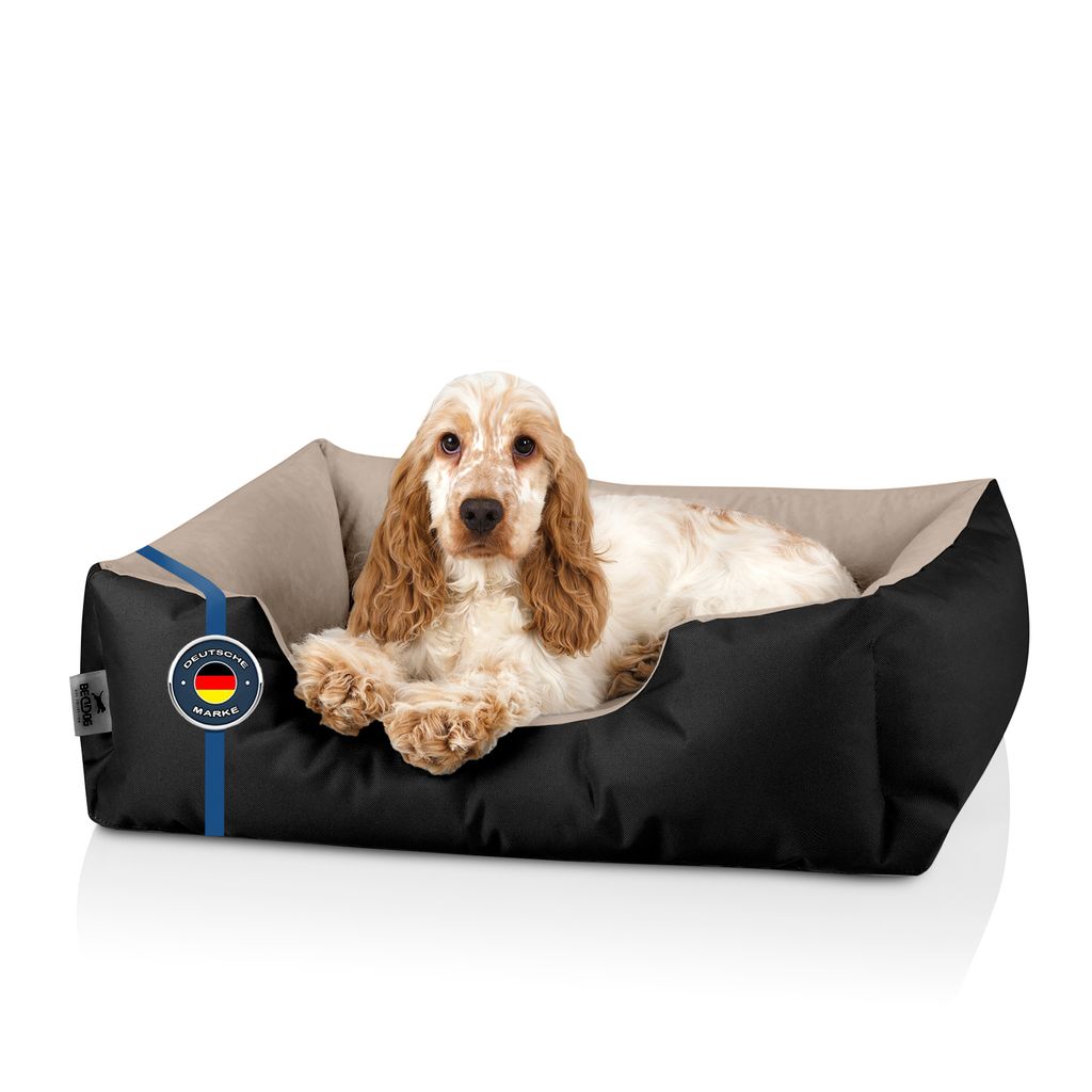 BedDog Hundebett LUPI waschbar,(S) ca. 55x40x17cm,NAMIB-BLACK (schwarz/beige)