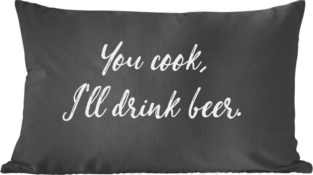 MuchoWow Zierkissen Sofakissen Wohnzimmer Dekokissen 60x40 cm Zitate - Bier - Trinken - Sprichwörter - Du kochst, ich trinke Bier - Kopfkissen -...