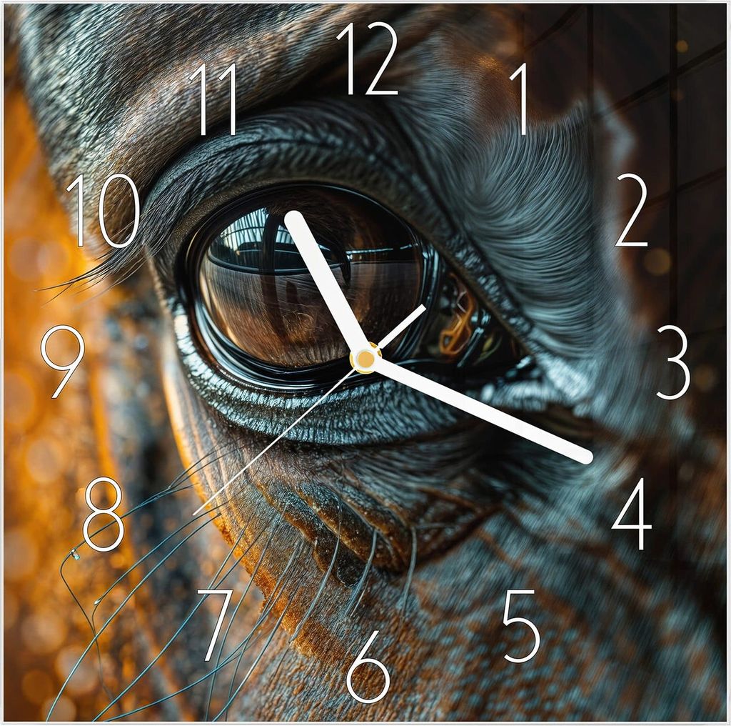 Wanduhr aus Glas mit Motiv Pferdeauge- 30 x 30 cm - inkl. Aufhängesystem