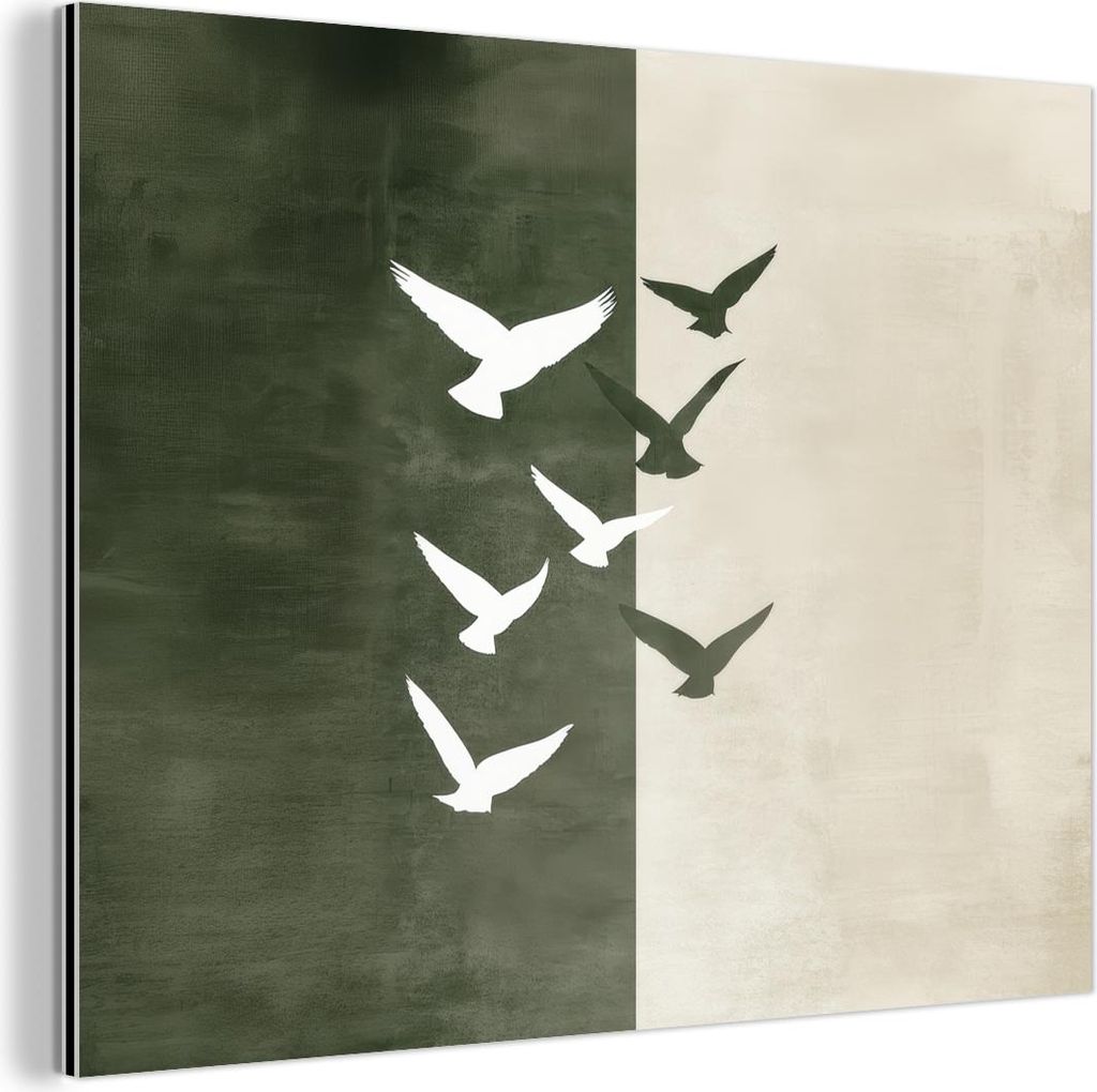MuchoWow Wanddekoration Metall Metallbild Wandkunst 80x60 cm Japandi - Vogel - Grün MuchoWow Aluminium Gemälde - Alubild