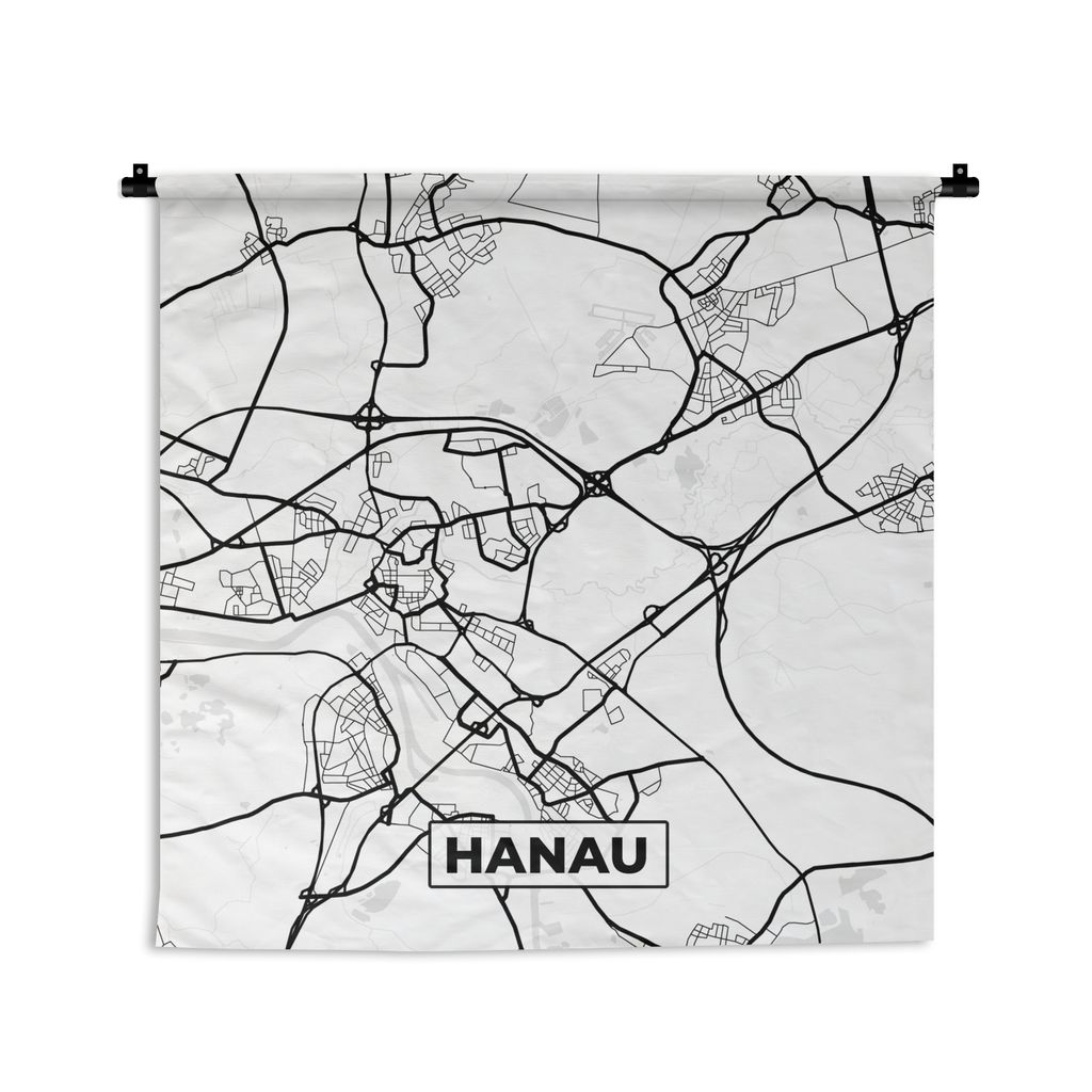 MuchoWow Wandteppich Wandbehang Karte - Hanau - Stadtplan - Karte 60x60 cm Tapisserie Dekoration Wandtuch - Dekorationen - Wand Decke