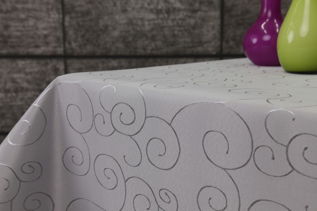 Ornament Damast Tischdecke eckig 160x300 von First-Tex *silber*