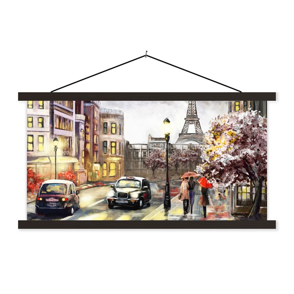 MuchoWow Textilposter Gemälde - Paris - Frankreich - Öl 120x60 cm mit schwarzem Rahmen - Dekoration Schlafzimmer