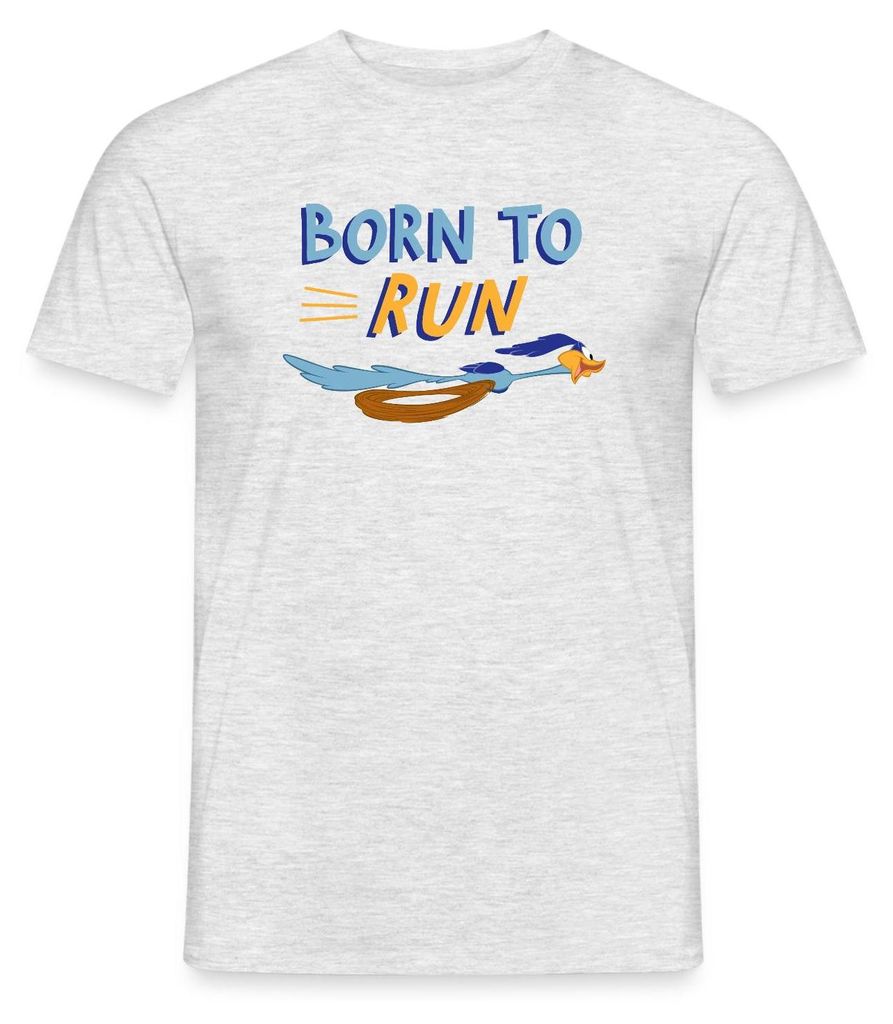 Spreadshirt Looney Tunes Road Runner Born To Run Männer T-Shirt, L, Grau meliert