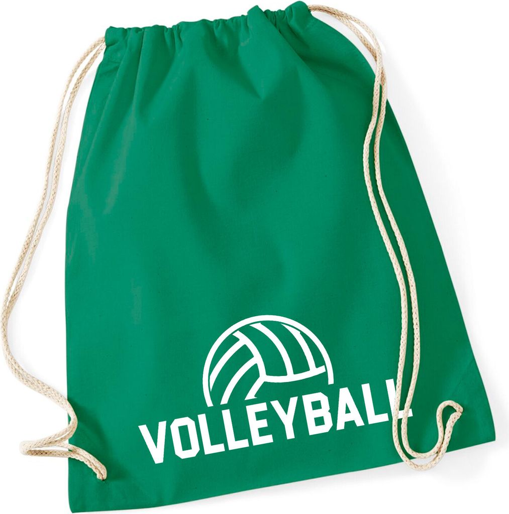 Huuraa Turnbeutel Volleyball Schriftzug 12 Liter Kelly Green Baumwolle Rucksack Geschenkidee