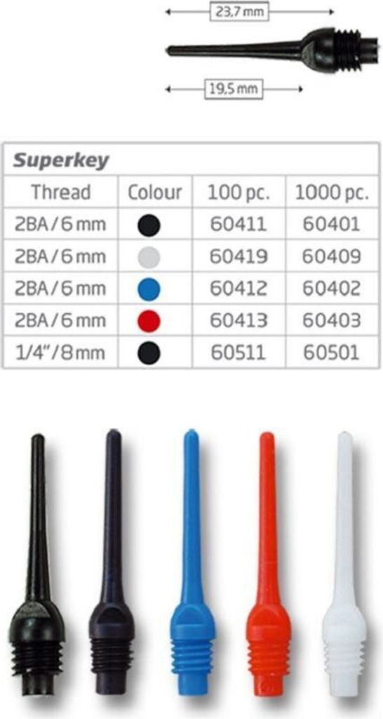 BULL'S Super Key Tips 6mm(2BA)& 8mm(1/4BSF) - 100/rot -- 1 Stck