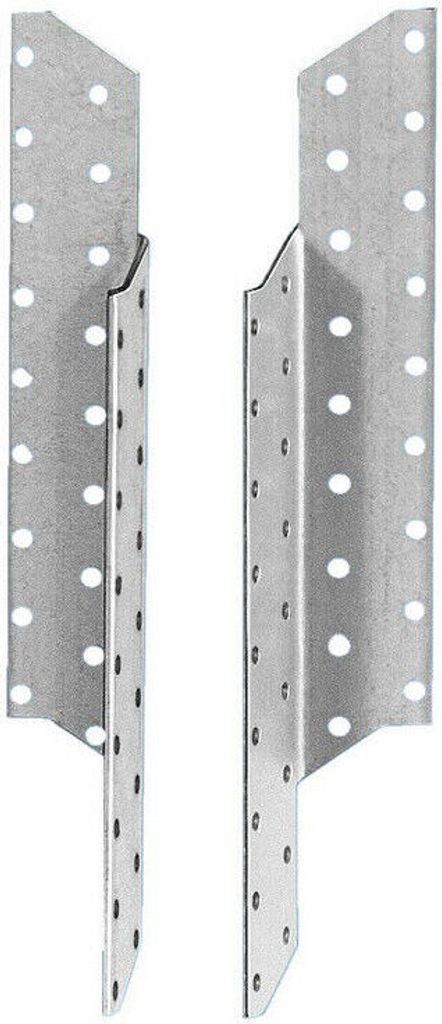 Two metal joist hangers are shown against a white background.