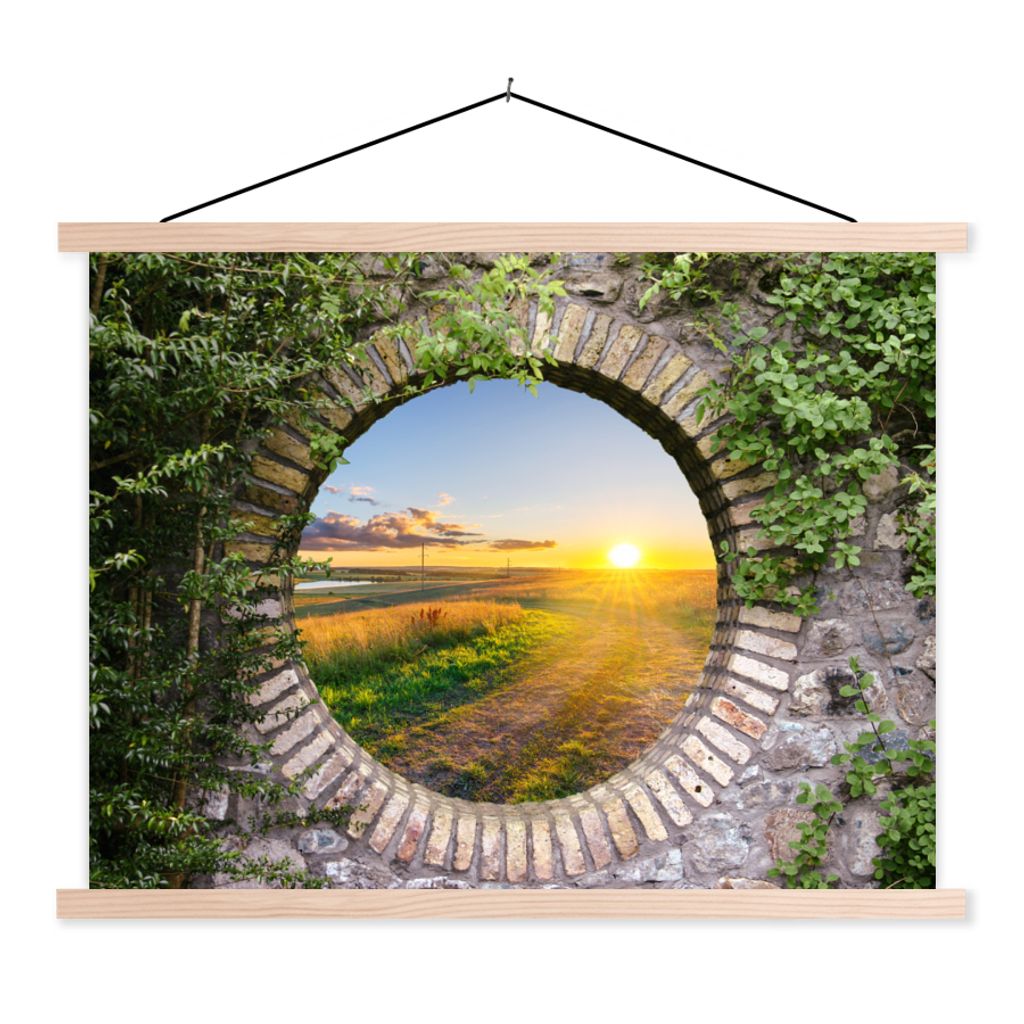 MuchoWow Textilposter Landleben - Ausblick - Sonne 40x30 cm mit holzfarbenen Rahmen - Bilder