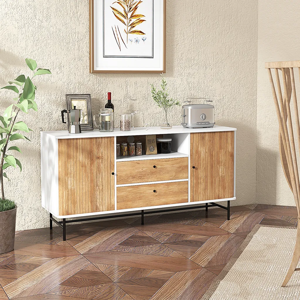 Support TV polyvalent style rétro avec trou de câbles pour salon moderne