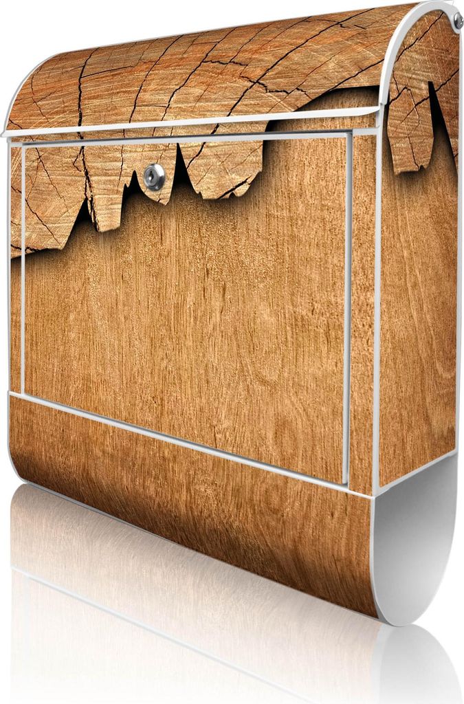 banjado Design Briefkasten Stahl weiß mit Zeitungsfach pulverbeschichtet "Holz" 38x46x12,5cm & 2 Schlüssel - Postkasten A4 Einwurf inkl. Montagem...