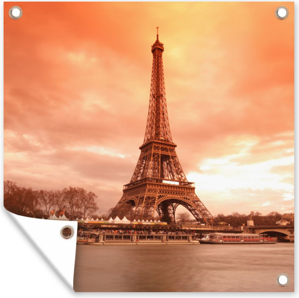 MuchoWow 100x100 cm Outdoor-Poster Gartendeko Sichtschutz Garten Poster für den Garten Eiffelturm - Paris - Himmel