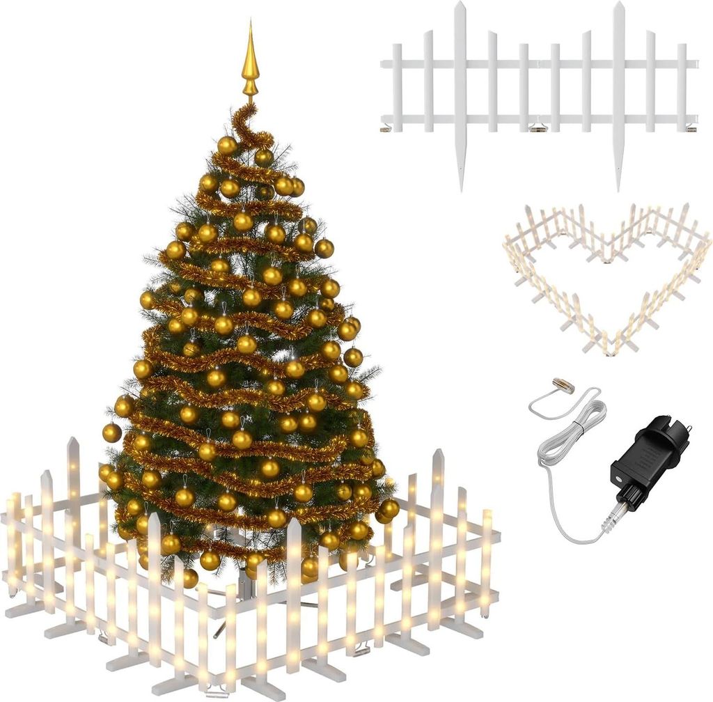 TRMLBE Weihnachtsbaum Zaun 2.8m LED Gartenzaun mit 8 Farbmodi Gewellt Weihnachtsdeko Outdoor für Innen Halloween Deko Weihnachtsbaum Garten, 8 Stück
