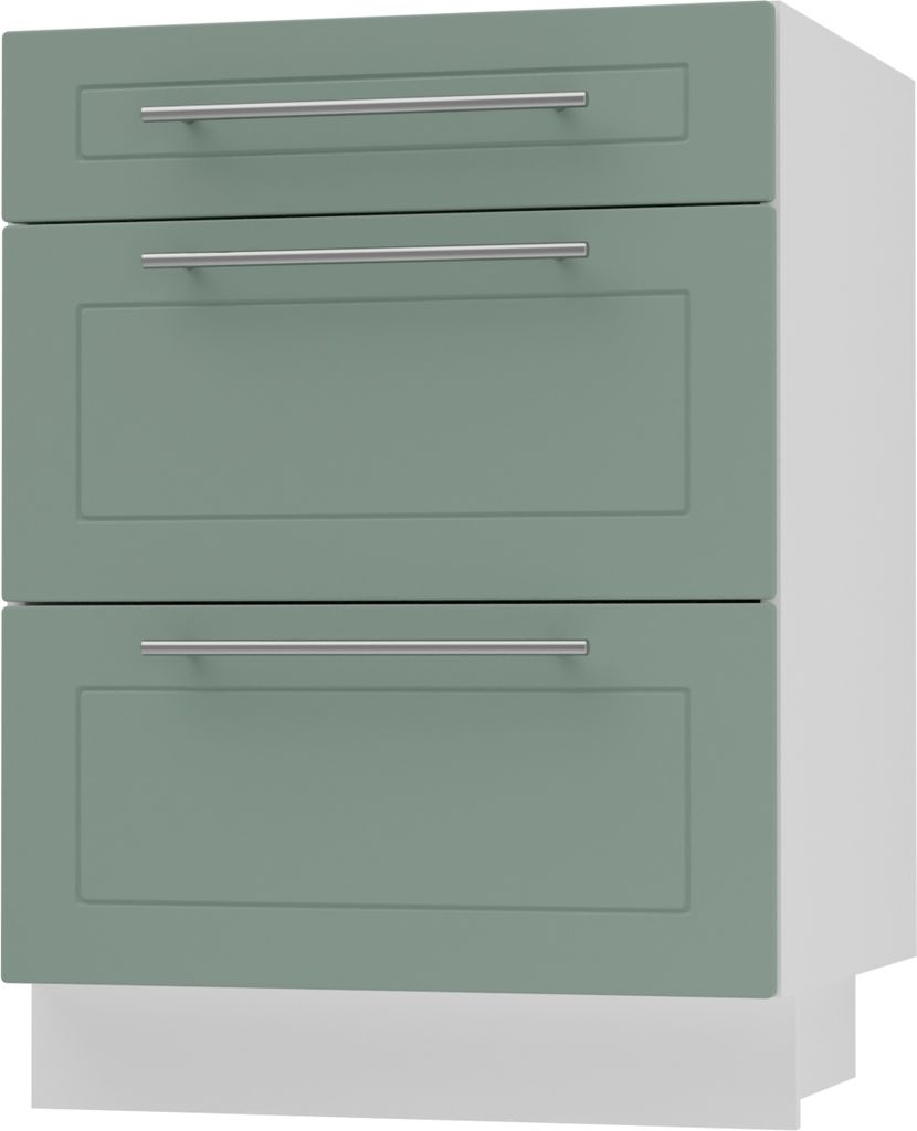 Schubladenunterschrank KVANTUM Teilauszug 60cm Korpus- & Frontfarbe wählbar Q-D3M/60,mint matt,weiß