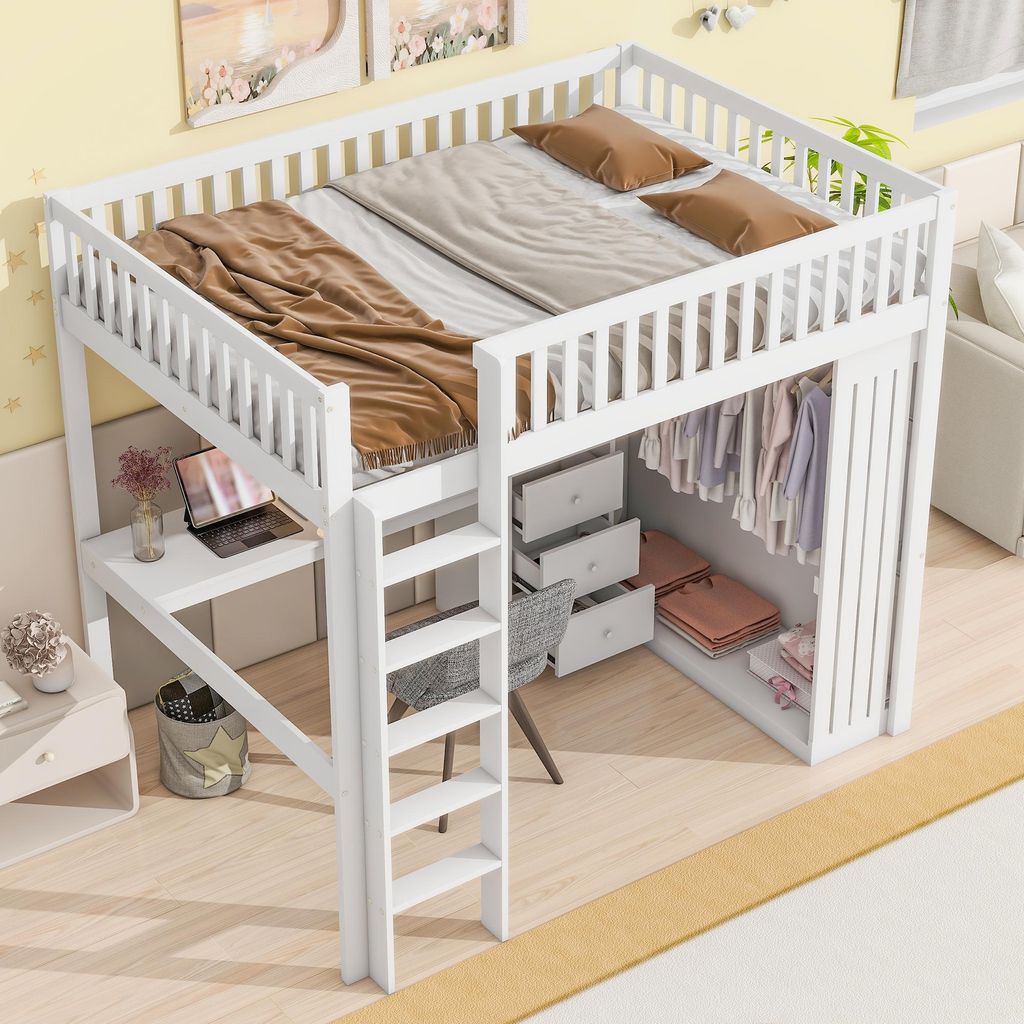 OKWISH Lit Mezzanine Double 140x200 cm - Lit en Bois avec Image du produit 