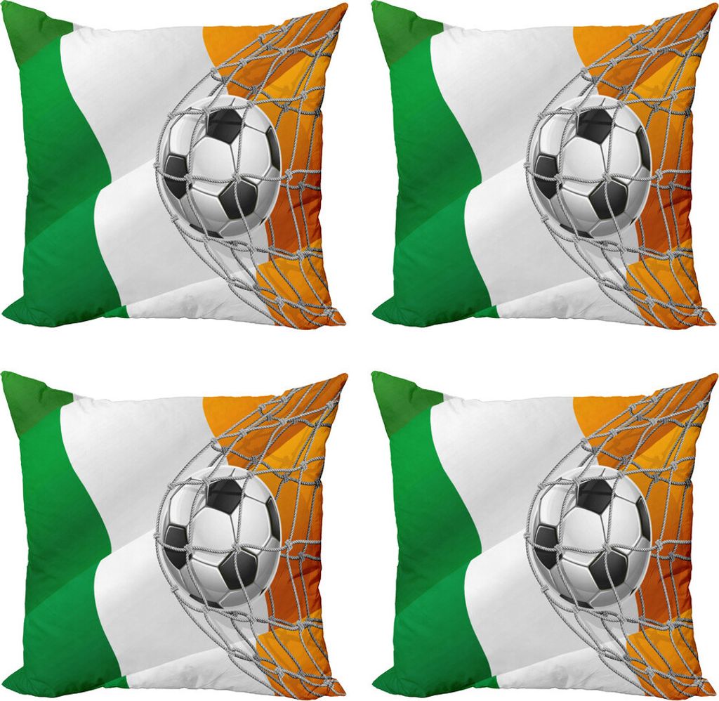ABAKUHAUS irisch Kissenbezug Set (4 Stück), Fußball im Netz Tor, Moderner Doppelseitiger Digitaldruck, 50 cm x 50 cm, Mehrfarbig