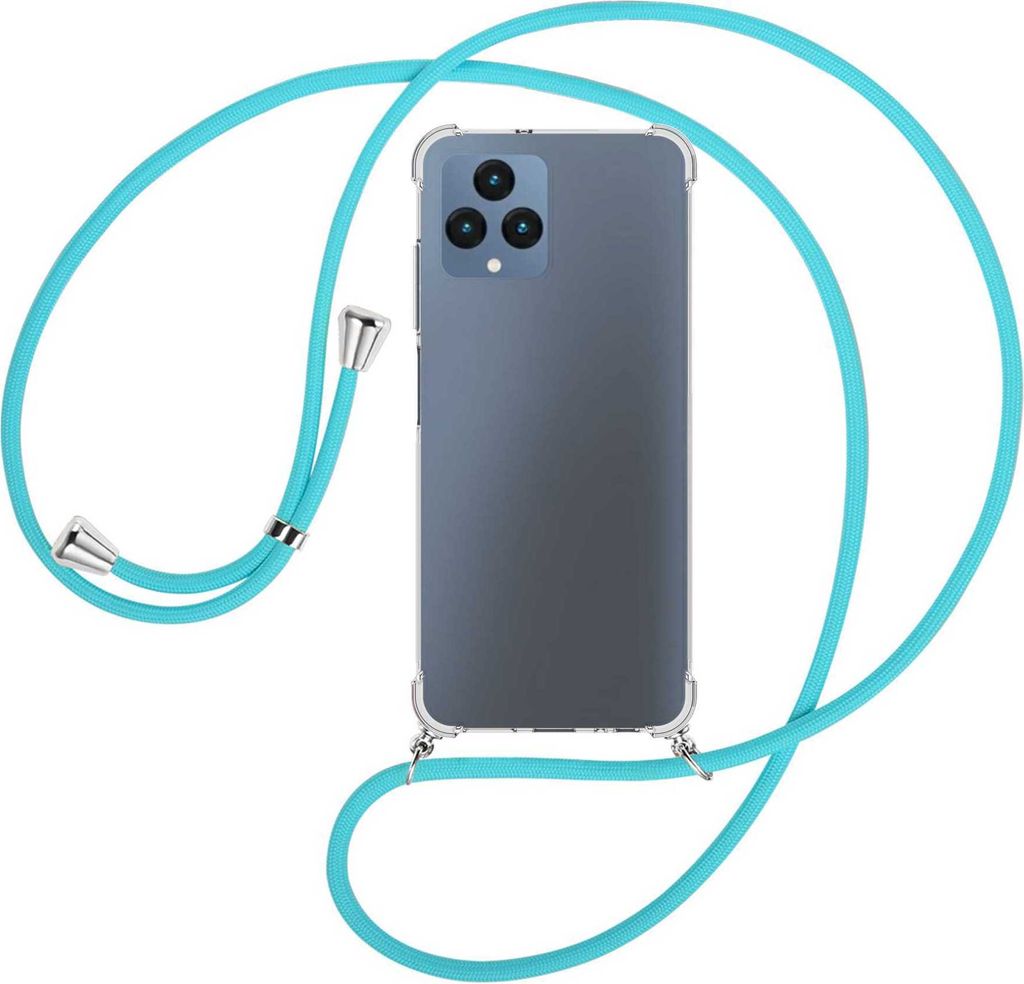 Handykette Backcover-Schutzhülle mit Band (Metall silberfarben) für Telekom T Phone (T-Mobile Revvl 6 5G) - türkis
