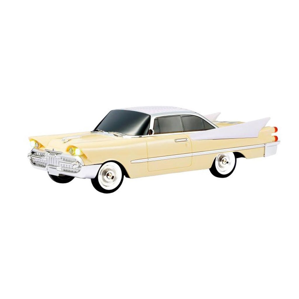A retro-style car, likely a model or toy, displayed against a white background.