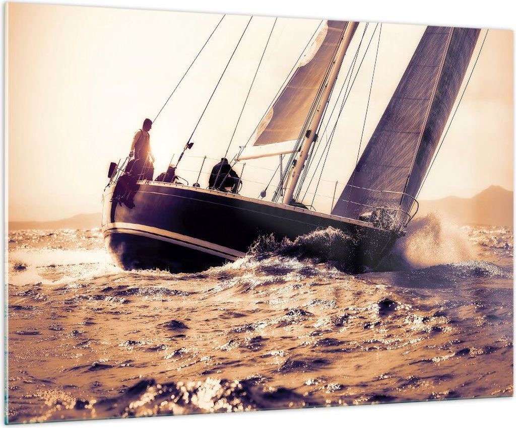 Bilder auf glas - Meer Yacht Welle - 100x70cm - Glasbilder - Wandbilder - Kunstdruck - zum Aufhängen bereit - Wanddekoration aus Glas - Glas Bilde...