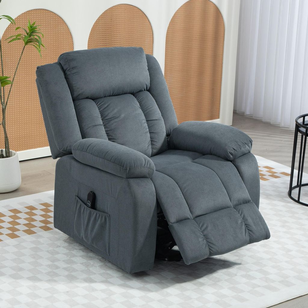Aufstehsessel mit Fernbedienung, Liftsessel Relaxsessel Taschenfederkern, Samtbezug Grau | 94x92x105 cm | 150° neigbar | leiser Motor