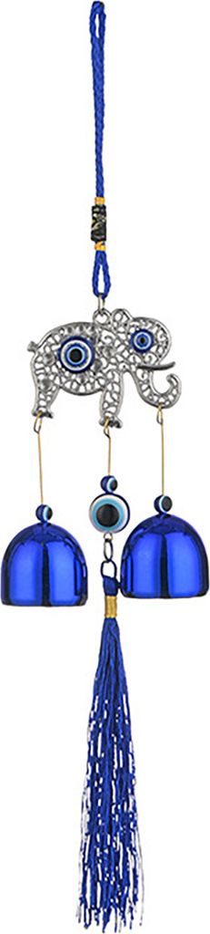 Blaues Windspiel mit bösen Augen, mit 2 Glöckchen, für drinnen und draußen, für Garten, Terrasse, zum Aufhängen im Freien, Elefantenherz, Sch...