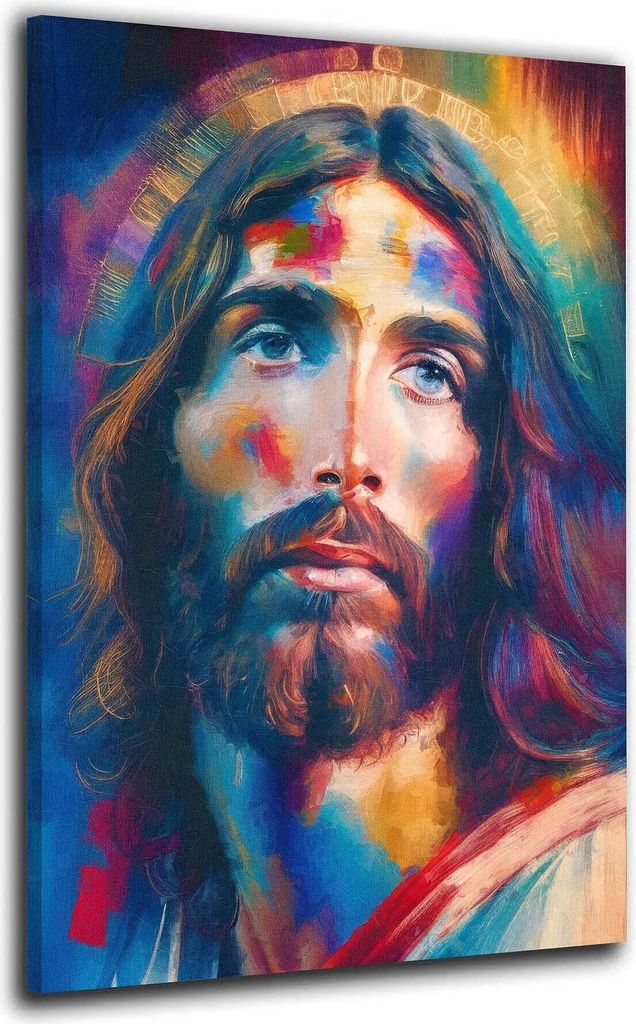 Wandbild Leinwandbild Jesus Christus Paint Style Kunstdruck XL Wanddeko: 80x120x2cm