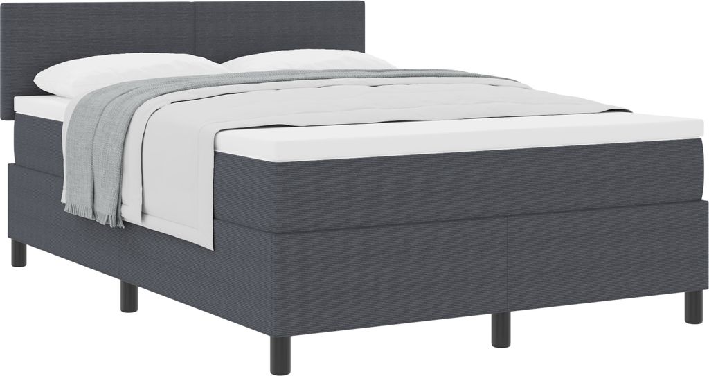 Best Möbel Bettrahmen, Boxspringbett mit Matratze Dunkelgrau 140x200 cm Cordstoff - Klassische Betten CL32734