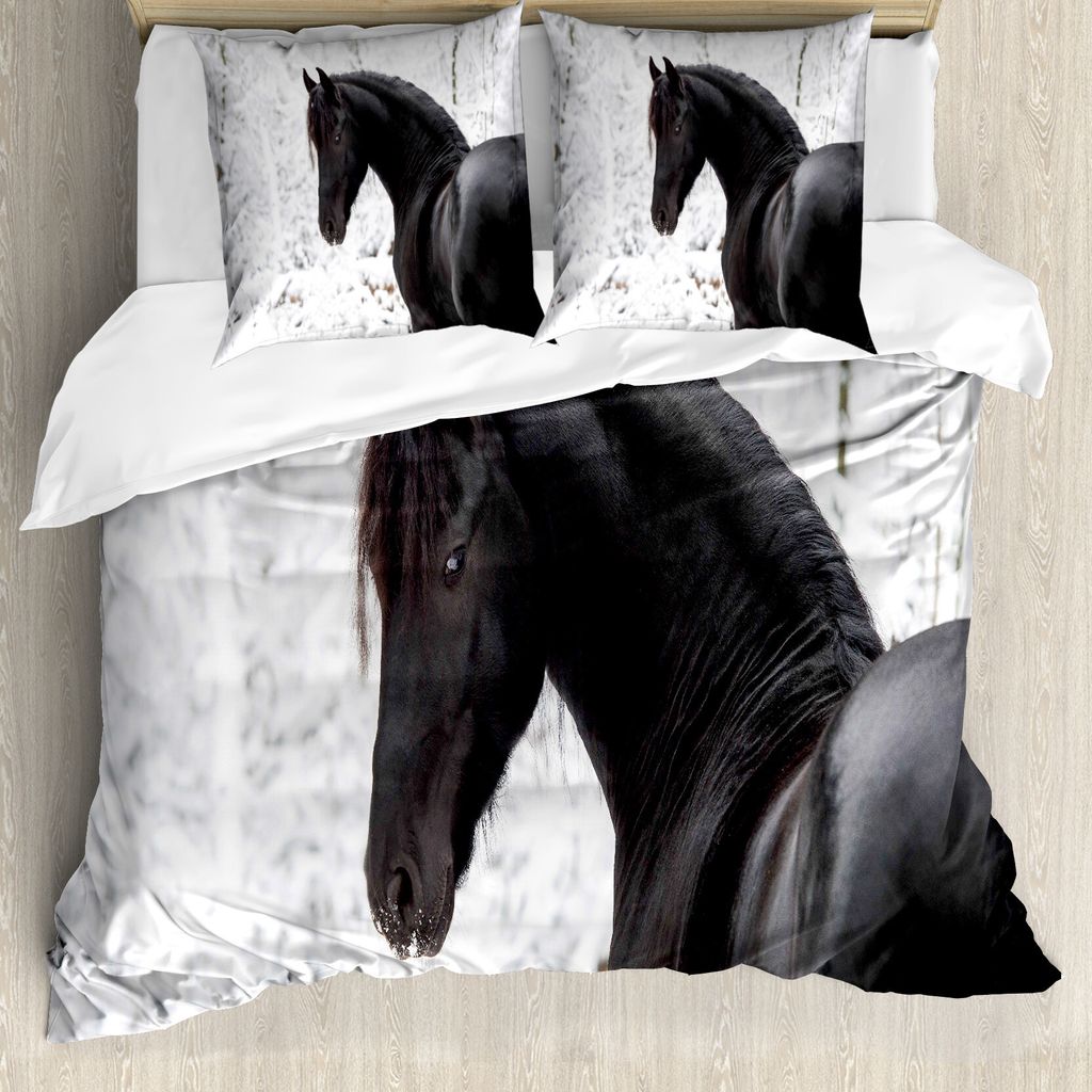 ABAKUHAUS Tier Bettbezug, Snowy-Winter-Landschaft, Milbensicher Allergiker geeignet mit Kissenbezügen, 200 cm x 200 cm - 80 x 80 cm, Weiß