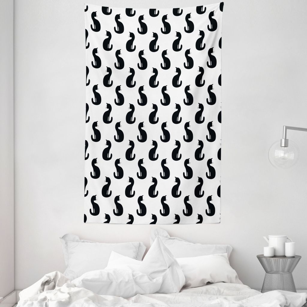 ABAKUHAUS Katze Wandteppich und Tagesdecke, Silhouette eines Kitten aus Weiches Mikrofaser Stoff Waschbar ohne Verblassen Digitaldruck, 140 x 230 c...