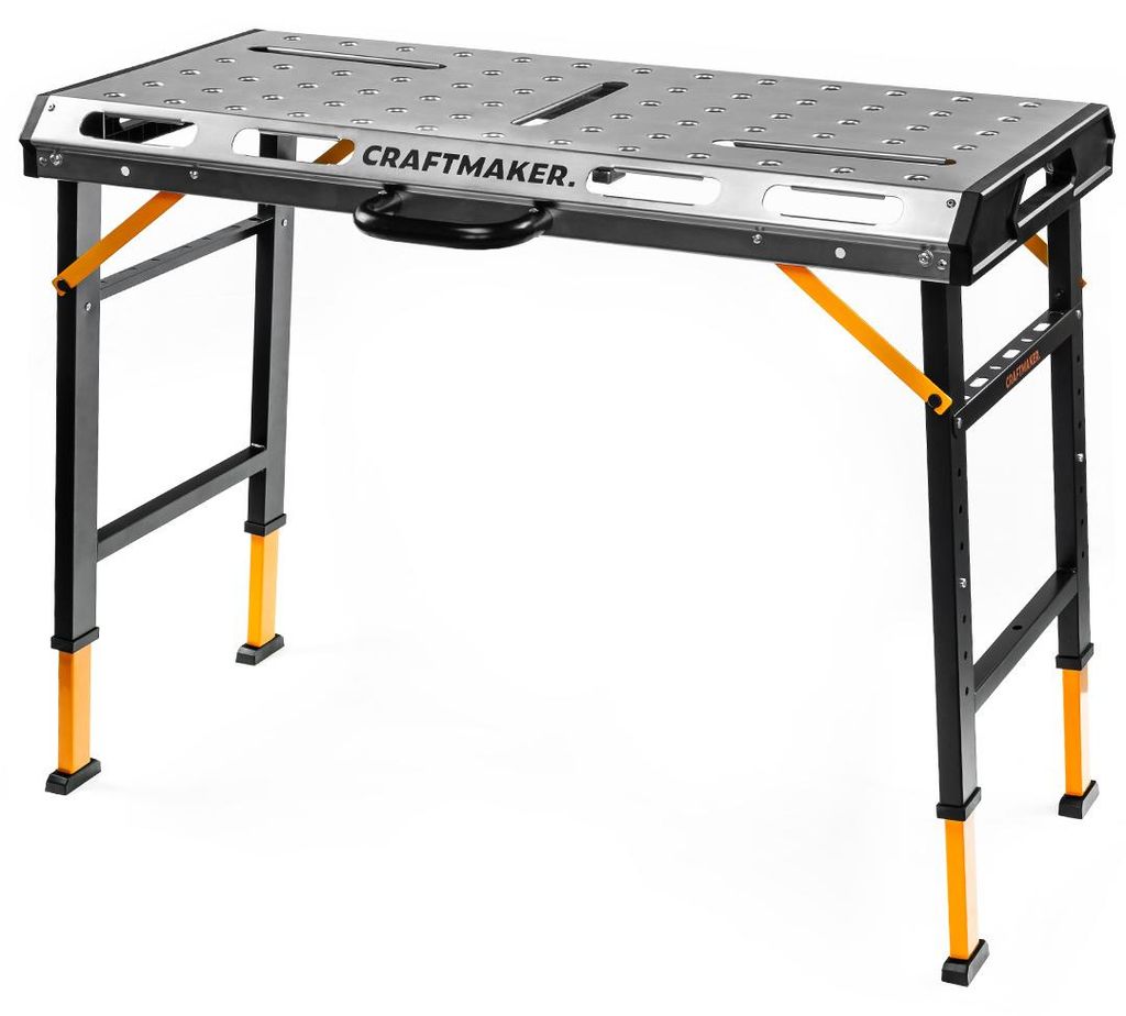 CRAFTMAKER SteelBench S110 Arbeitstisch klappbar | Werkbank & Schweißtisch höhenverstellbar 70-93cm | 450kg Tragkraft Stahlplatte 2mm | Lochplatte