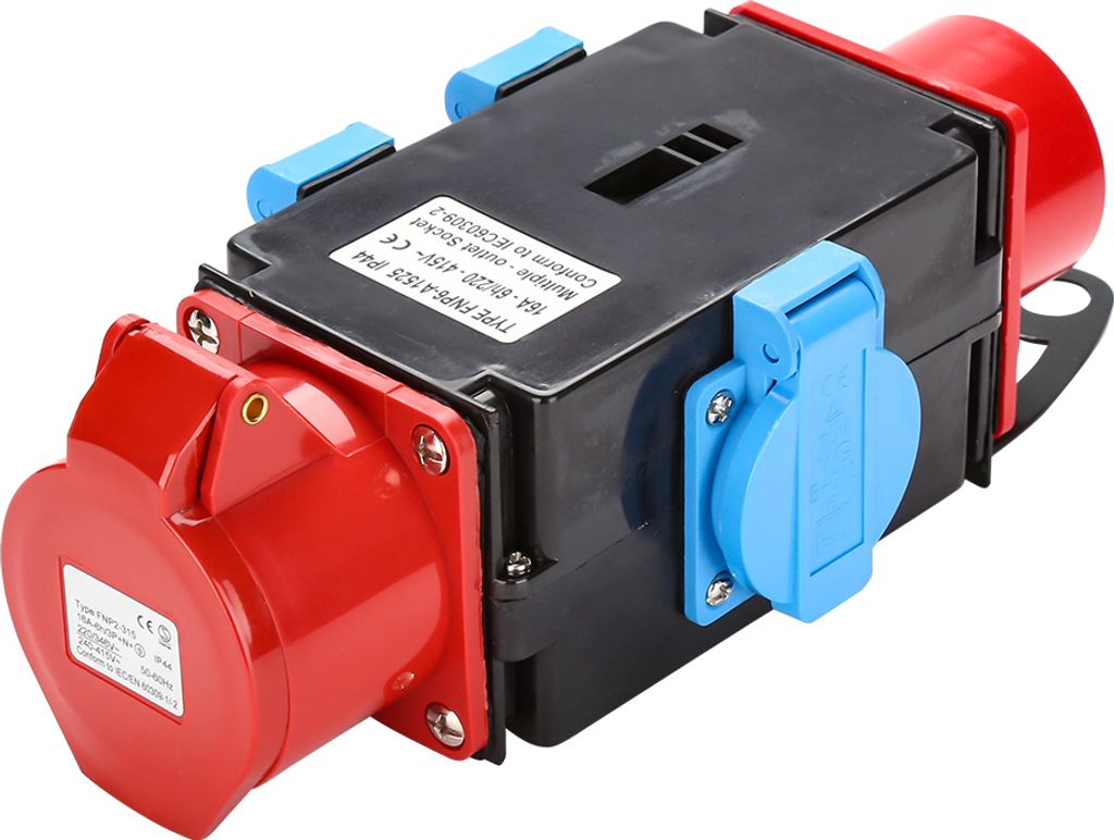 TolleTour Stromverteiler Baustromverteiler Verteiler CEE Kraftstrom Steckdose IP44 für Baustelle 1 x CEE 400V / 16A, 3 x 230V(Schuko)