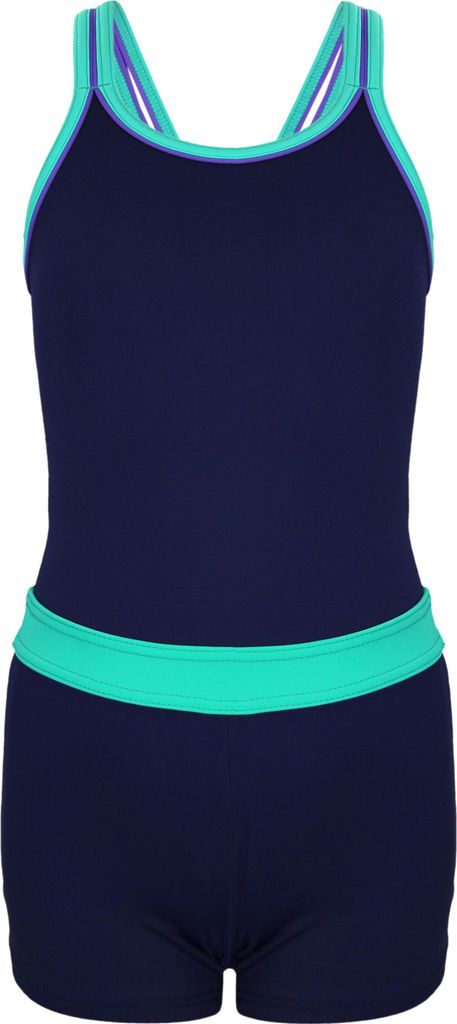 Aquarti Mädchen Badeanzug mit Bein Racerback , Farbe: Dunkelblau / Grün, Größe: 146