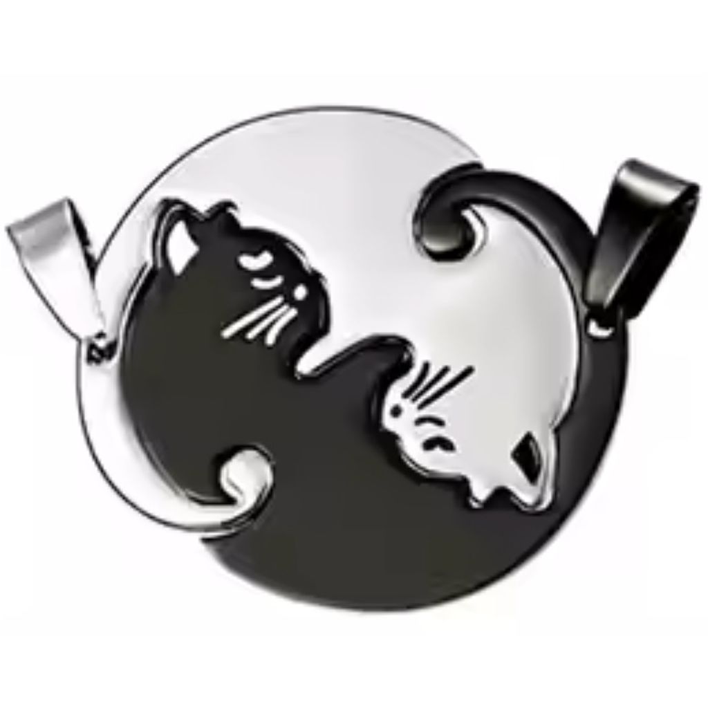 Double Cat Anhänger für Kette - Eleganter Katzen Schmuck in Schwarz KP34541