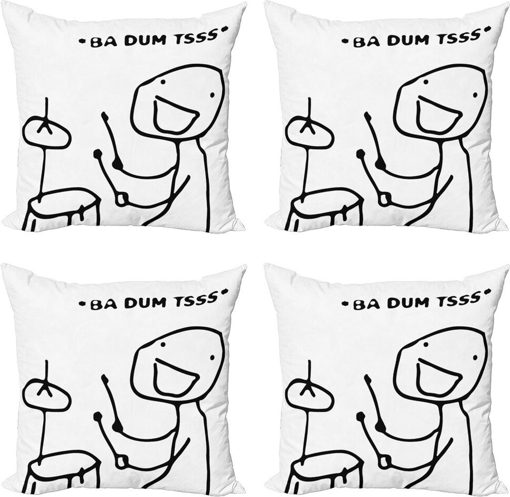 ABAKUHAUS Humor Kissenbezug Set (4 Stück), Badumts Drum Meme Comics, Moderner Doppelseitiger Digitaldruck, 60 cm x 60 cm, Schwarz und weiß