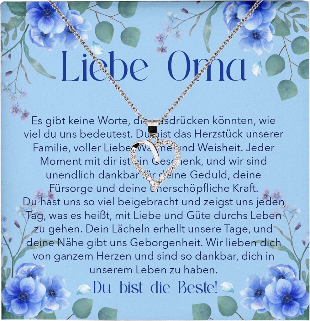 22Feels Liebe Oma Geschenk Herz Halskette Karte Frauen Damen Collier Grossmutter Weihnachten Geburtstag Muttertag Grosseltern (Damen Silber 925/000...