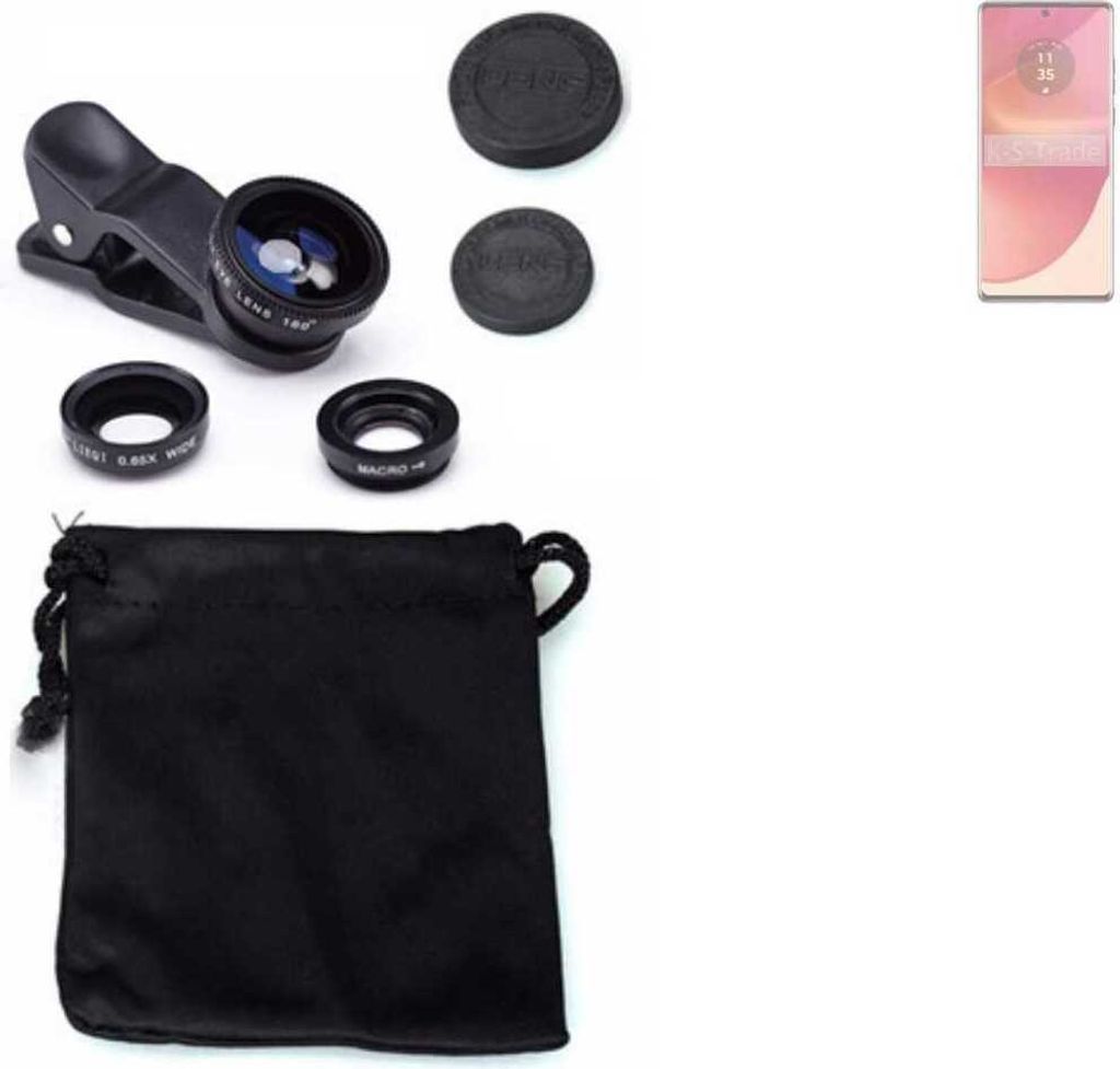 K-S-Trade Smartphone Kamera Linsen Set Kompatibel mit Motorola Edge 50 Fusion 3in1 Clip-On Kamera Adapter Macro Weitwinkel FishEye Fischauge Objektiv