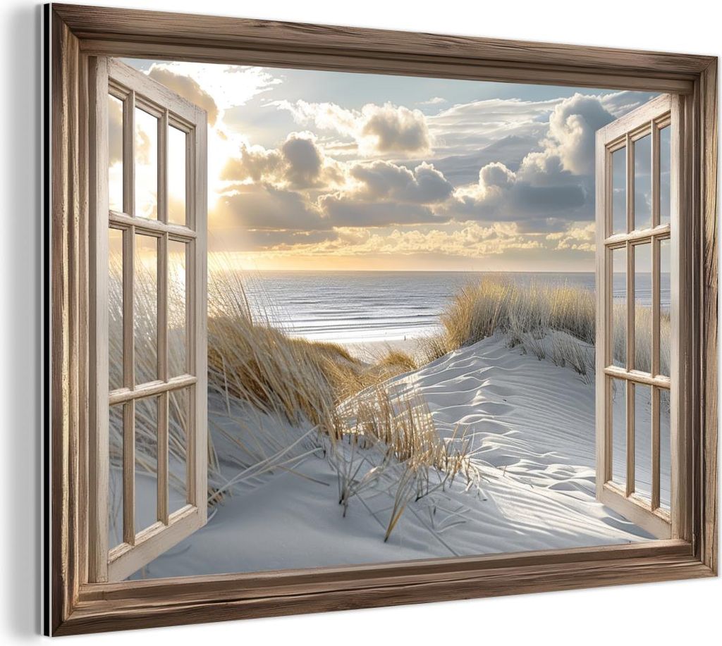 MuchoWow Wanddekoration Metall Metallbild Wandkunst 90x60 cm Ausblick - Strand - Dünen - Meer - Natur MuchoWow Aluminium Gemälde - Wandbilder