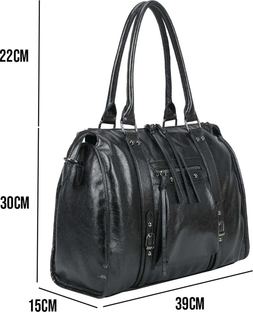 Sac Porté Main Chic Noir avec Fermeture Éclair et Poignées Structurées - 2
